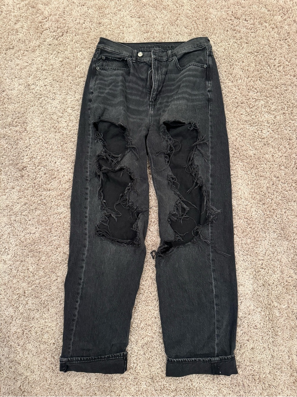 American Eagle Outfitters Black Distressed Relaxed Jeans